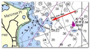 Location of the Mary Ann Rocks, upon which the Lee wrecked.